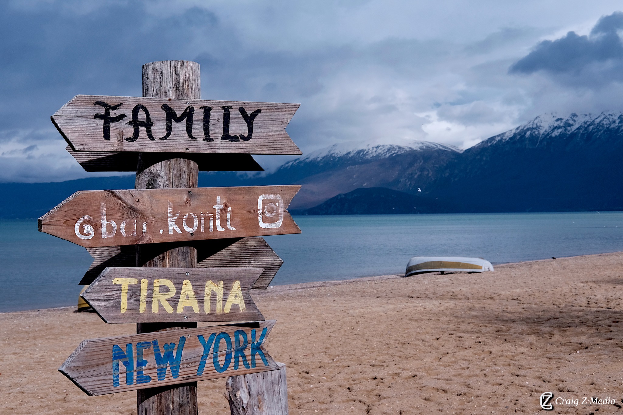 The Lake Ohrid shore path sign — marking the start of the gentle lakeside walking route